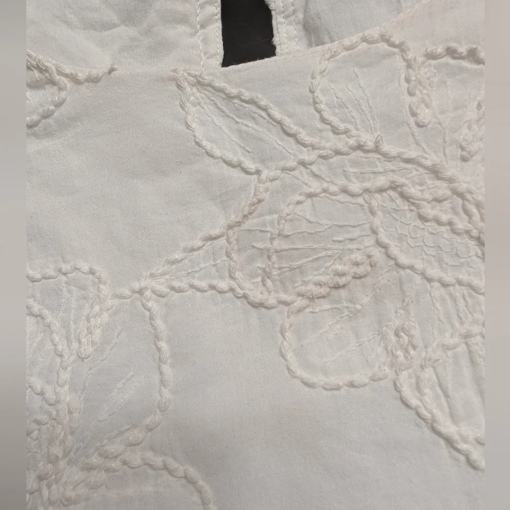 J.Crew Factory White Eyelet Puff Sleeve Floral Embroidered Mini Dress Pockets 12